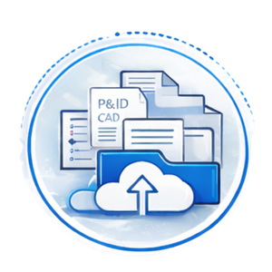 Illustration of blue folders and documents with a cloud upload icon, representing uploading files to cloud storage.