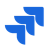 Abstract blue logo with three overlapping rounded shapes forming a stylized F